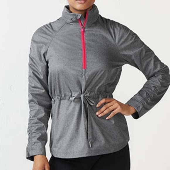Fabletics Danielle Gray Hot Pink Reflective Hidden Hood Half Zip Jacket Size S - Picture 1 of 3